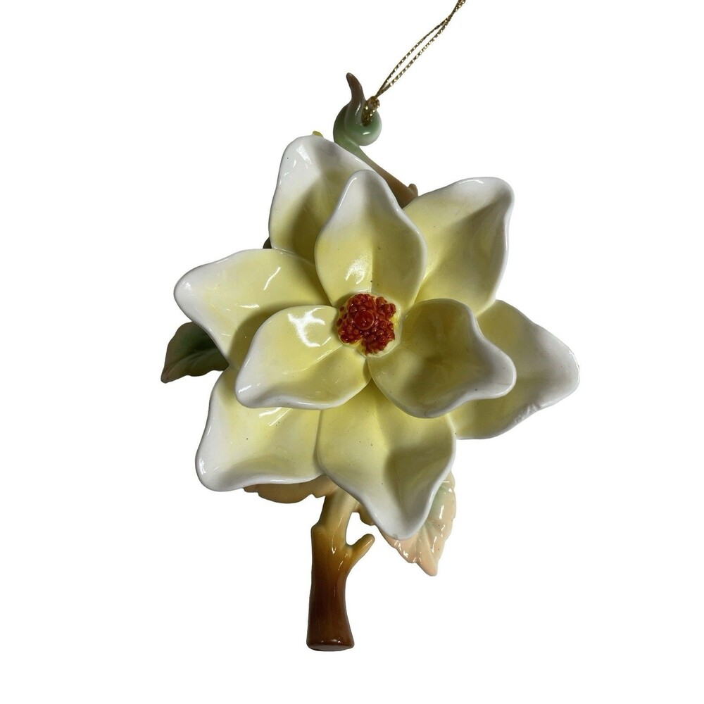 Vintage Magnolia Christmas Ornaments x12 Cream Flowers 1980s Southern Charm